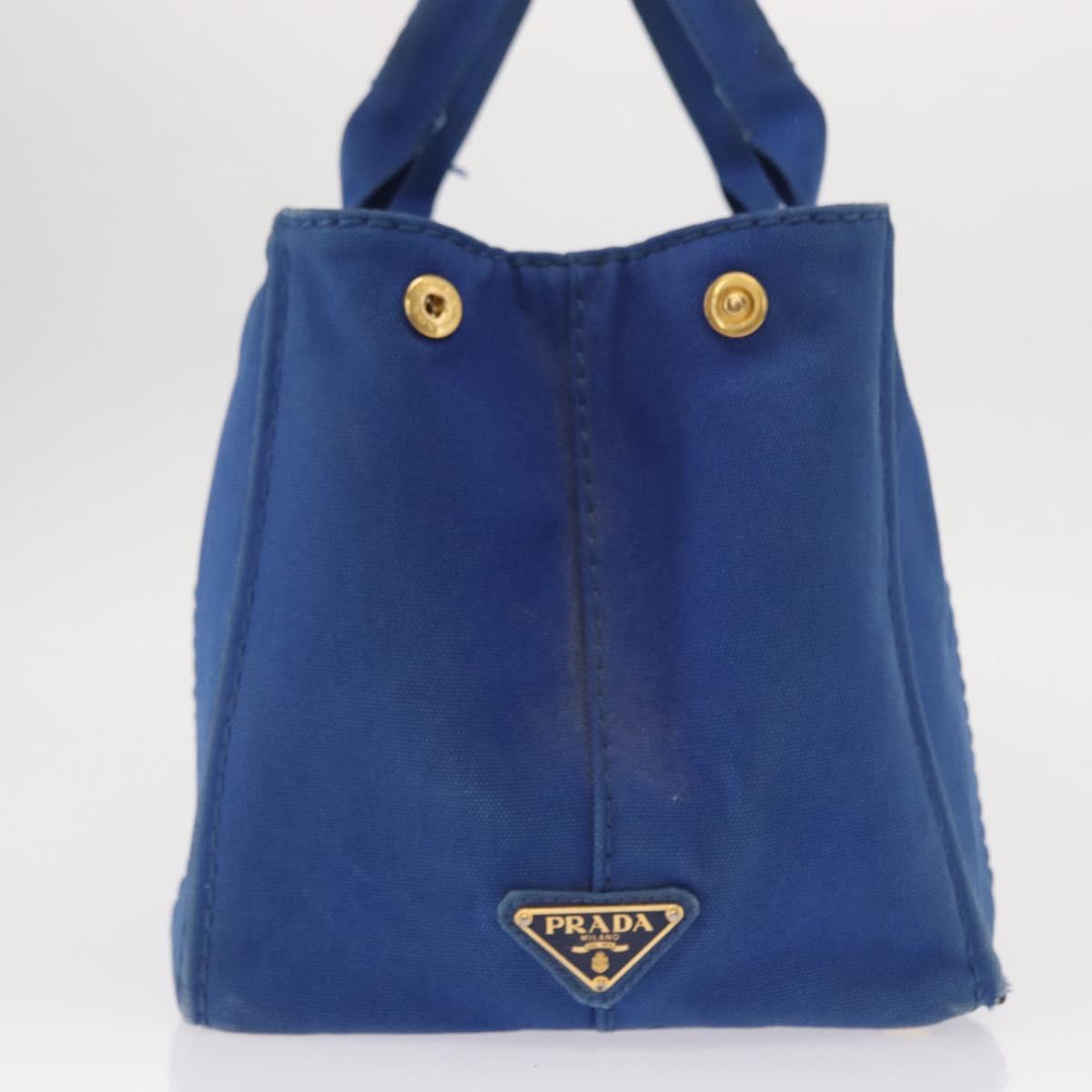 PRADA Canapa MM Hand Bag Canvas Blue Gold Auth ka664