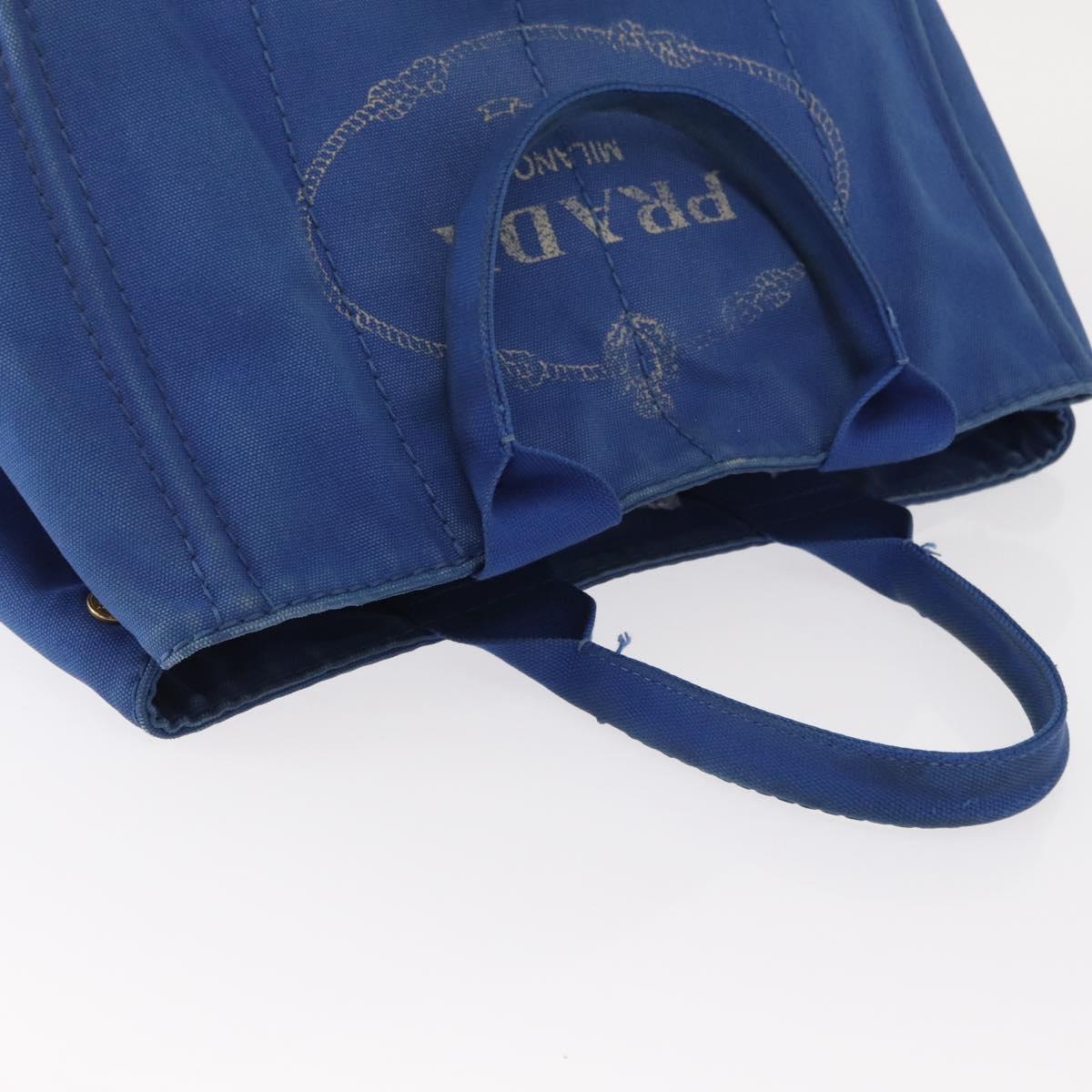 PRADA Canapa MM Hand Bag Canvas Blue Gold Auth ka664
