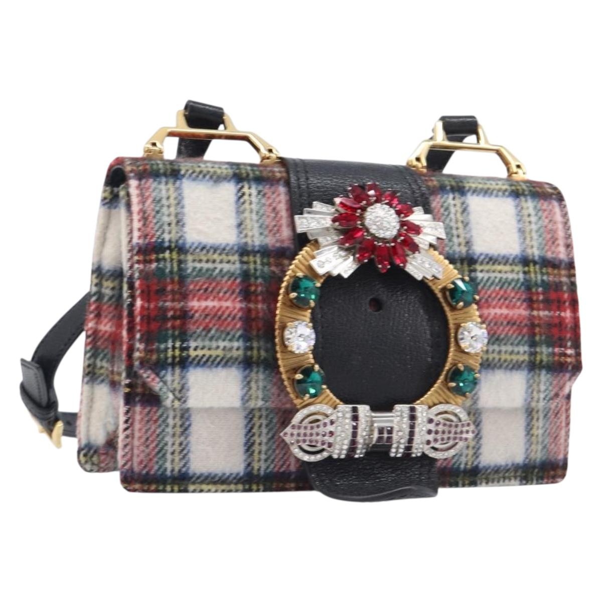 Miu Miu Bijoux Shoulder Bag Wool Red Gold Auth ka6640V