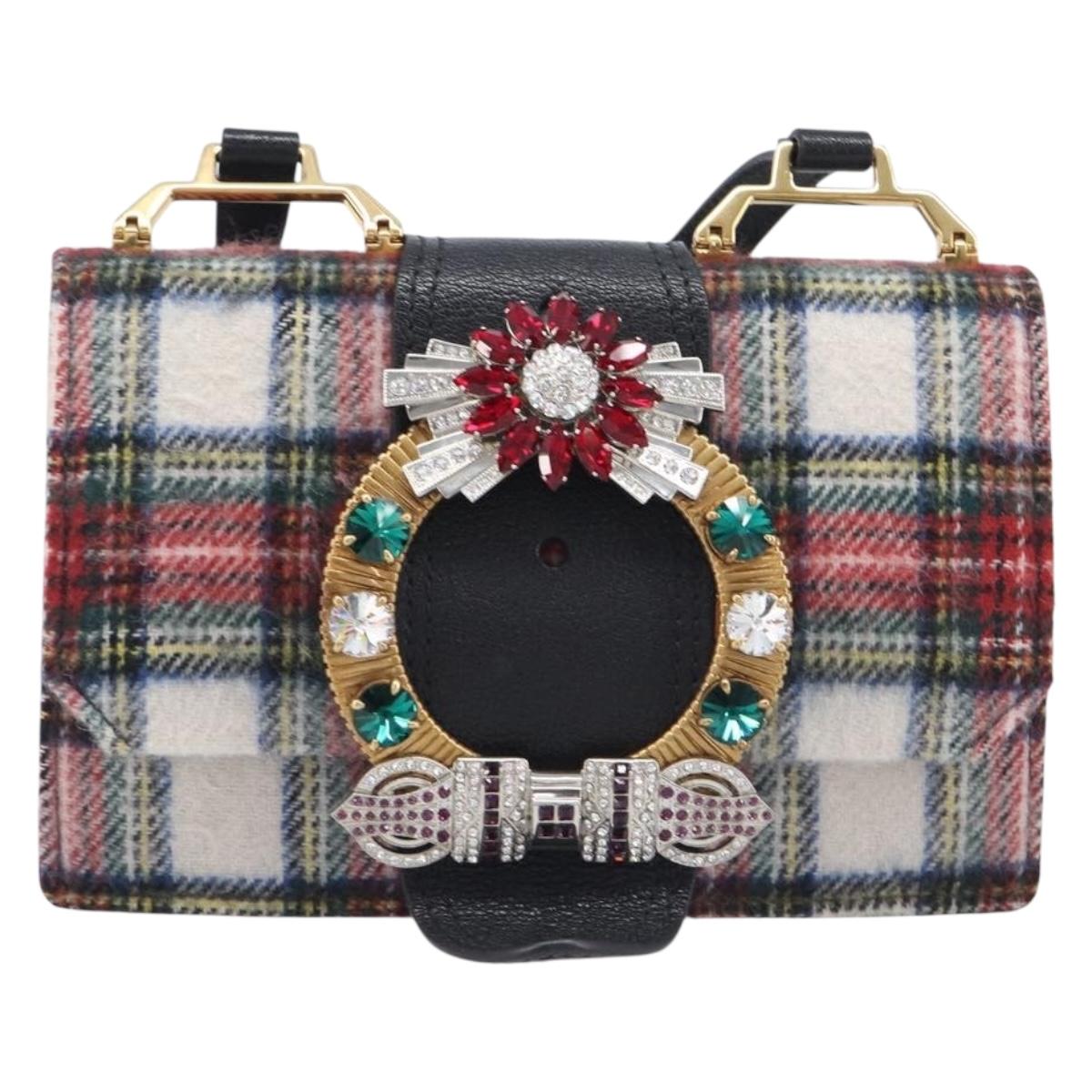 Miu Miu Bijoux Shoulder Bag Wool Red Gold Auth ka6640V