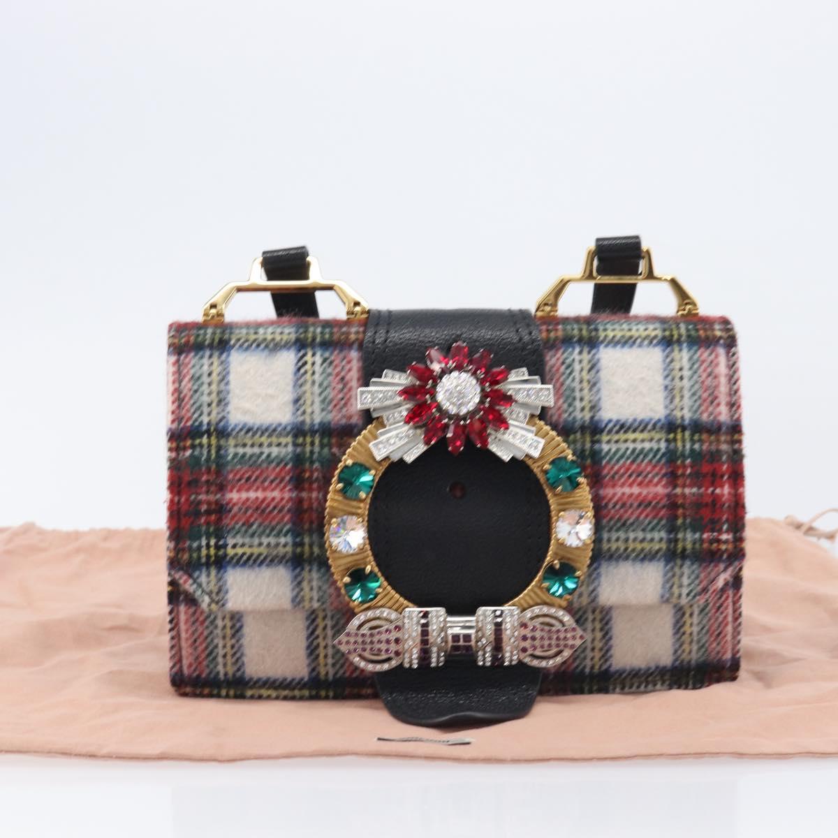 Miu Miu Bijoux Shoulder Bag Wool Red Gold Auth ka6640V