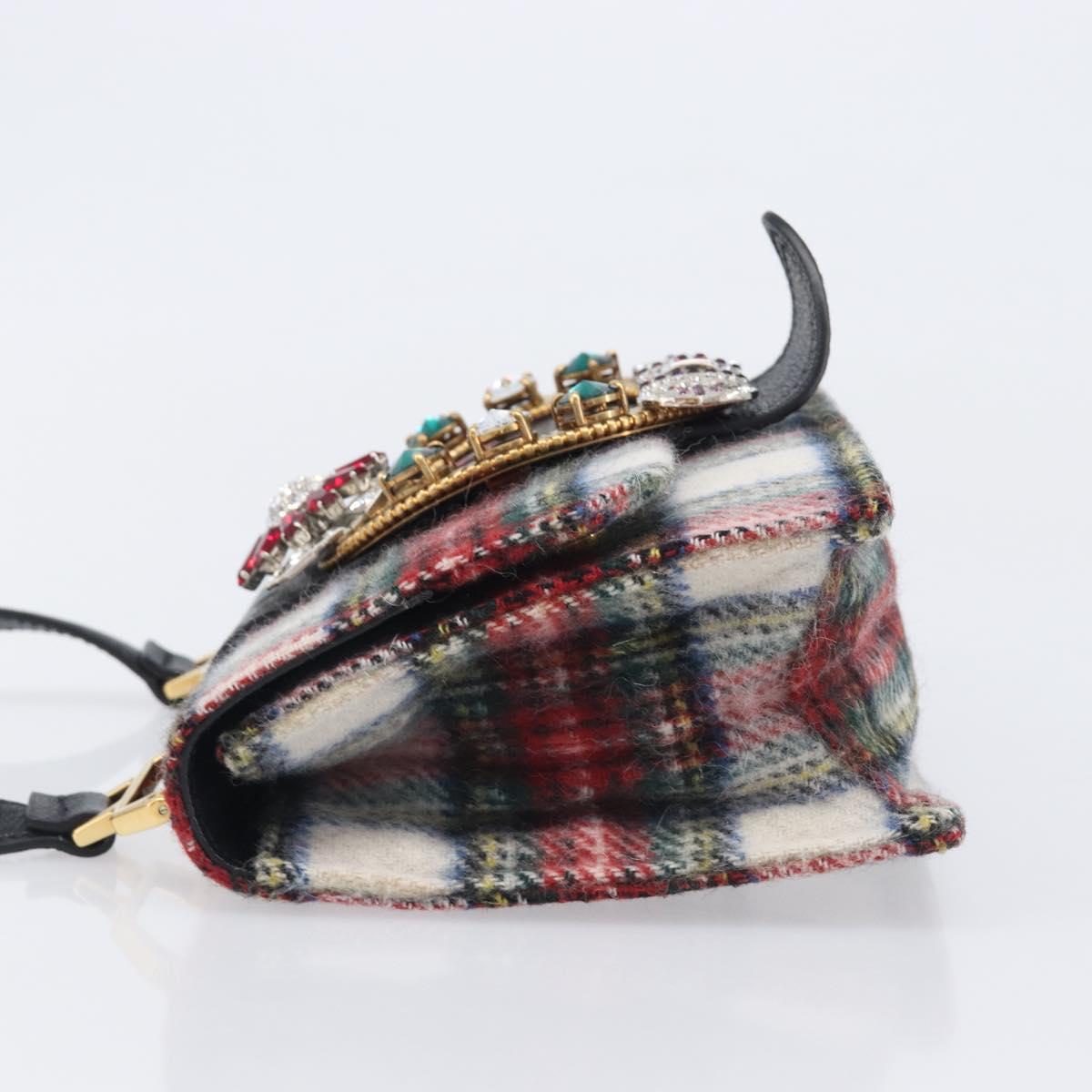 Miu Miu Bijoux Shoulder Bag Wool Red Gold Auth ka6640V