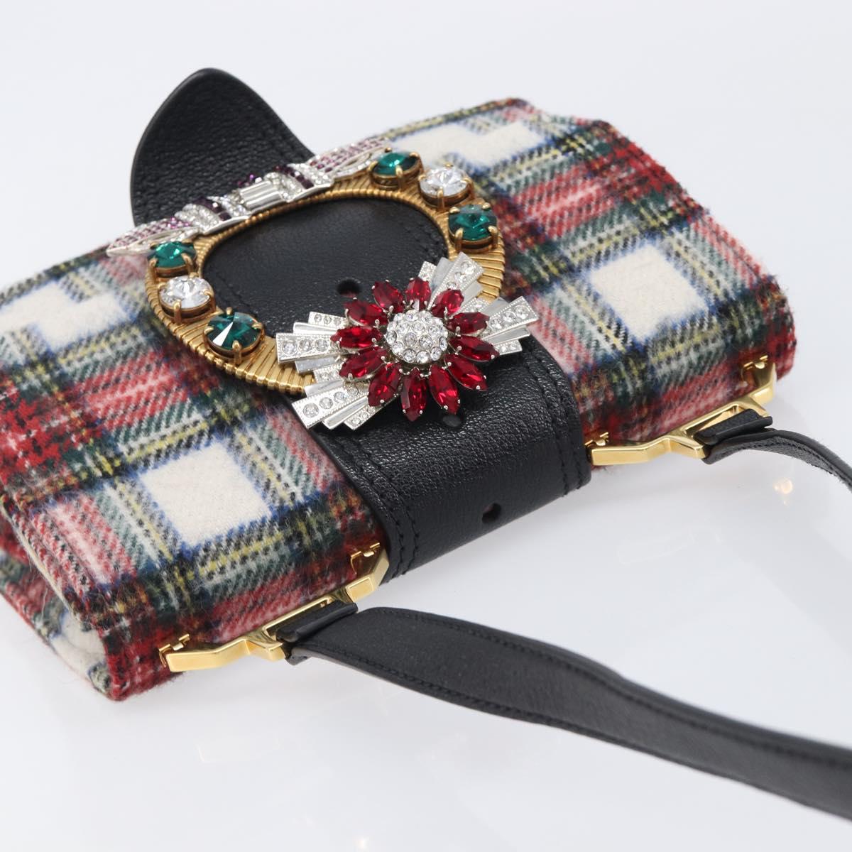 Miu Miu Bijoux Shoulder Bag Wool Red Gold Auth ka6640V