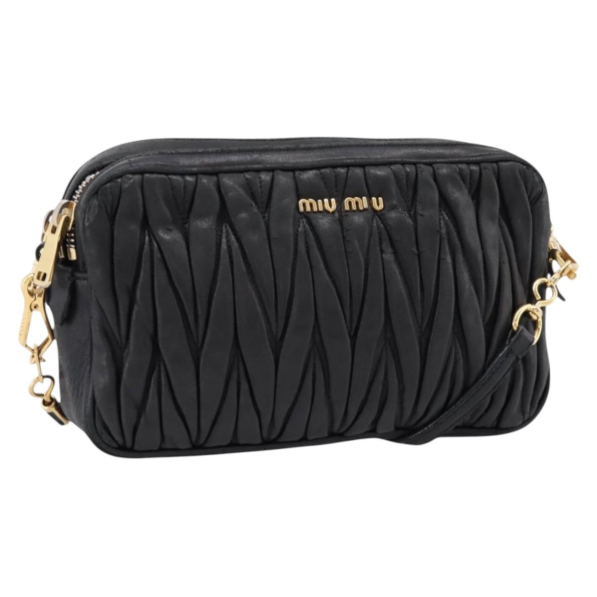 Miu Miu Matelasse Shoulder Bag Leather Black Gold Auth ka6641