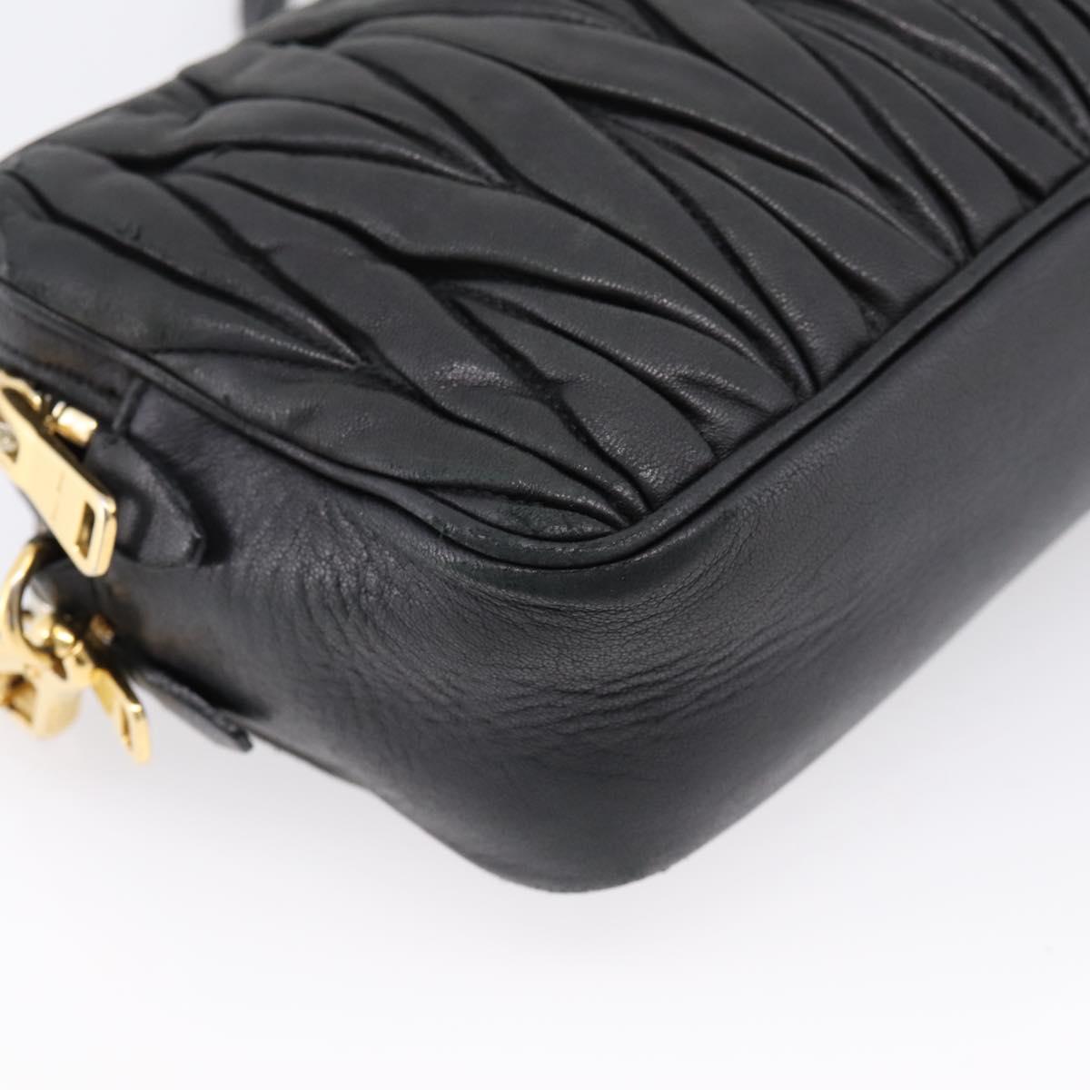 Miu Miu Matelasse Shoulder Bag Leather Black Gold Auth ka6641