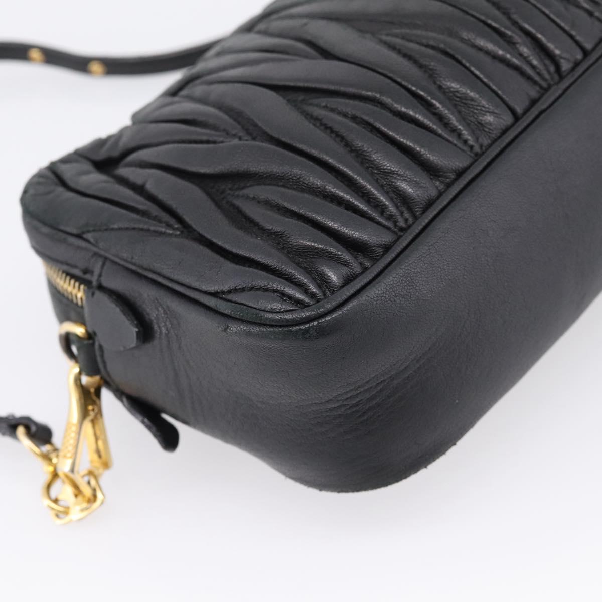 Miu Miu Matelasse Shoulder Bag Leather Black Gold Auth ka6641