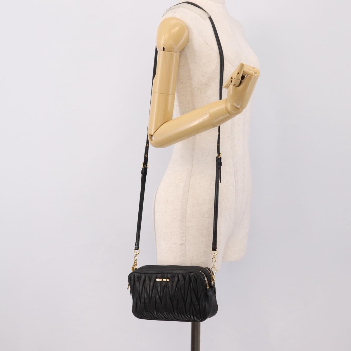 Miu Miu Matelasse Shoulder Bag Leather Black Gold Auth ka6641