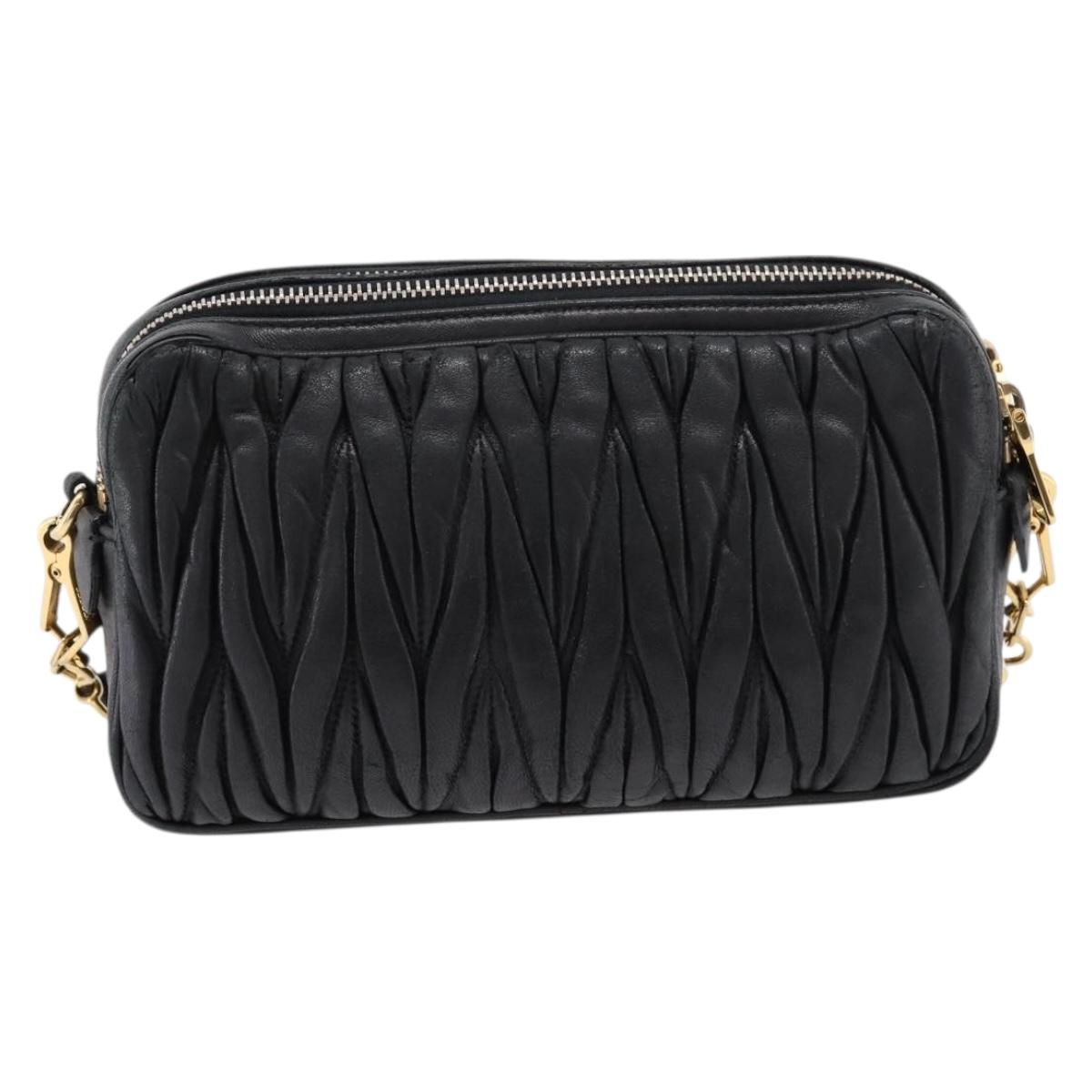Miu Miu Matelasse Shoulder Bag Leather Black Gold Auth ka6641