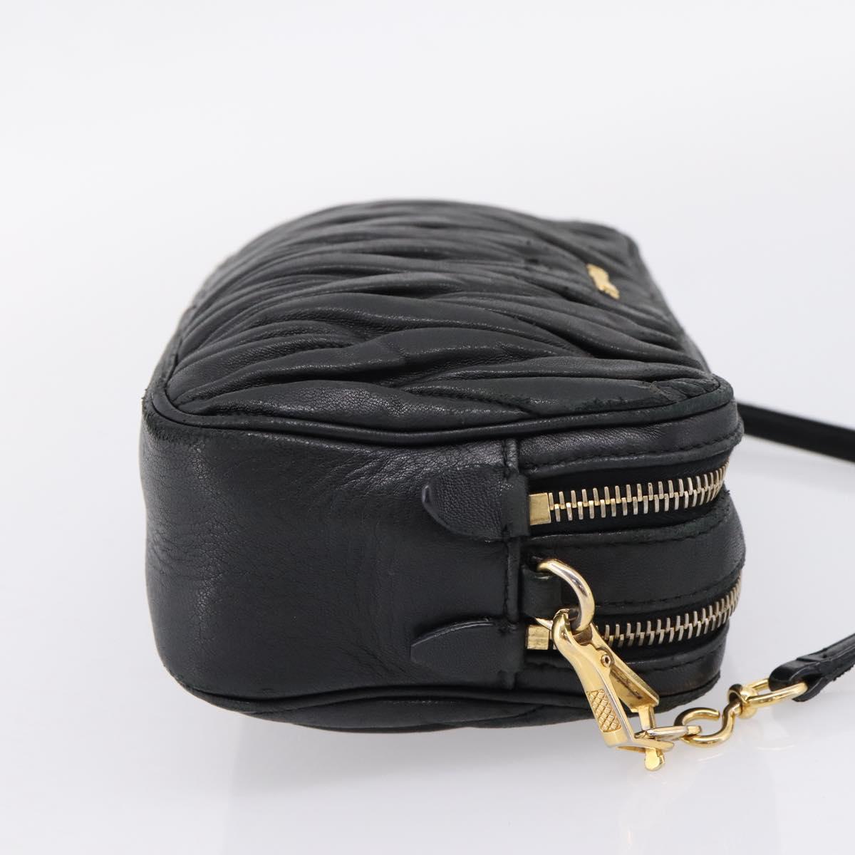 Miu Miu Matelasse Shoulder Bag Leather Black Gold Auth ka6641