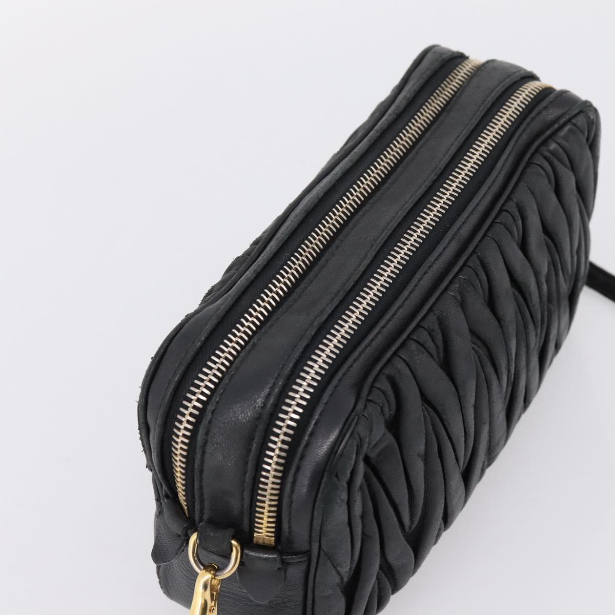 Miu Miu Matelasse Shoulder Bag Leather Black Gold Auth ka6641