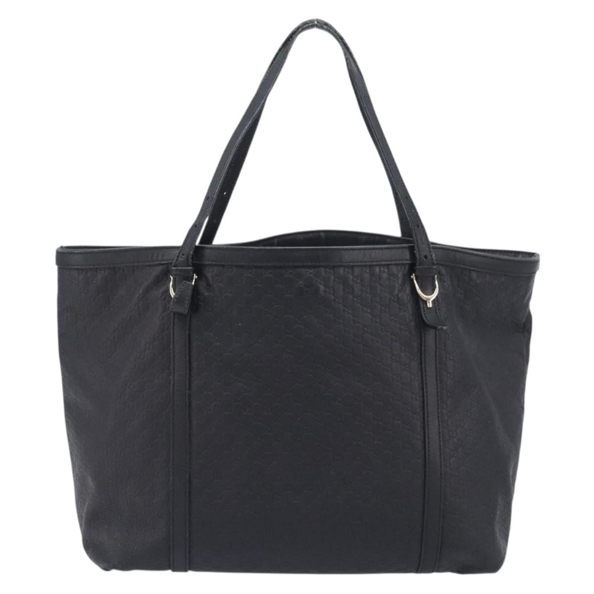 GUCCI Micro GG Canvas Guccissima Tote Bag Leather Black Gold 449647 Auth ka6642