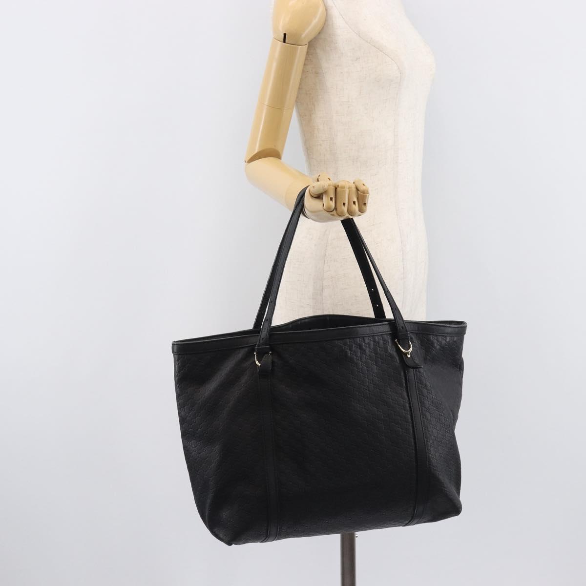 GUCCI Micro GG Canvas Guccissima Tote Bag Leather Black Gold 449647 Auth ka6642