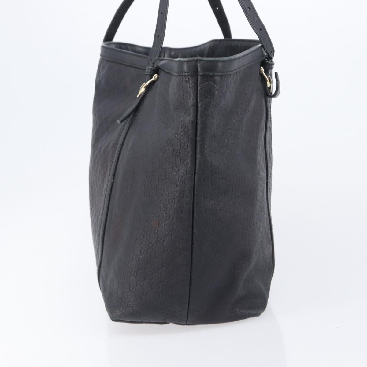 GUCCI Micro GG Canvas Guccissima Tote Bag Leather Black Gold 449647 Auth ka6642