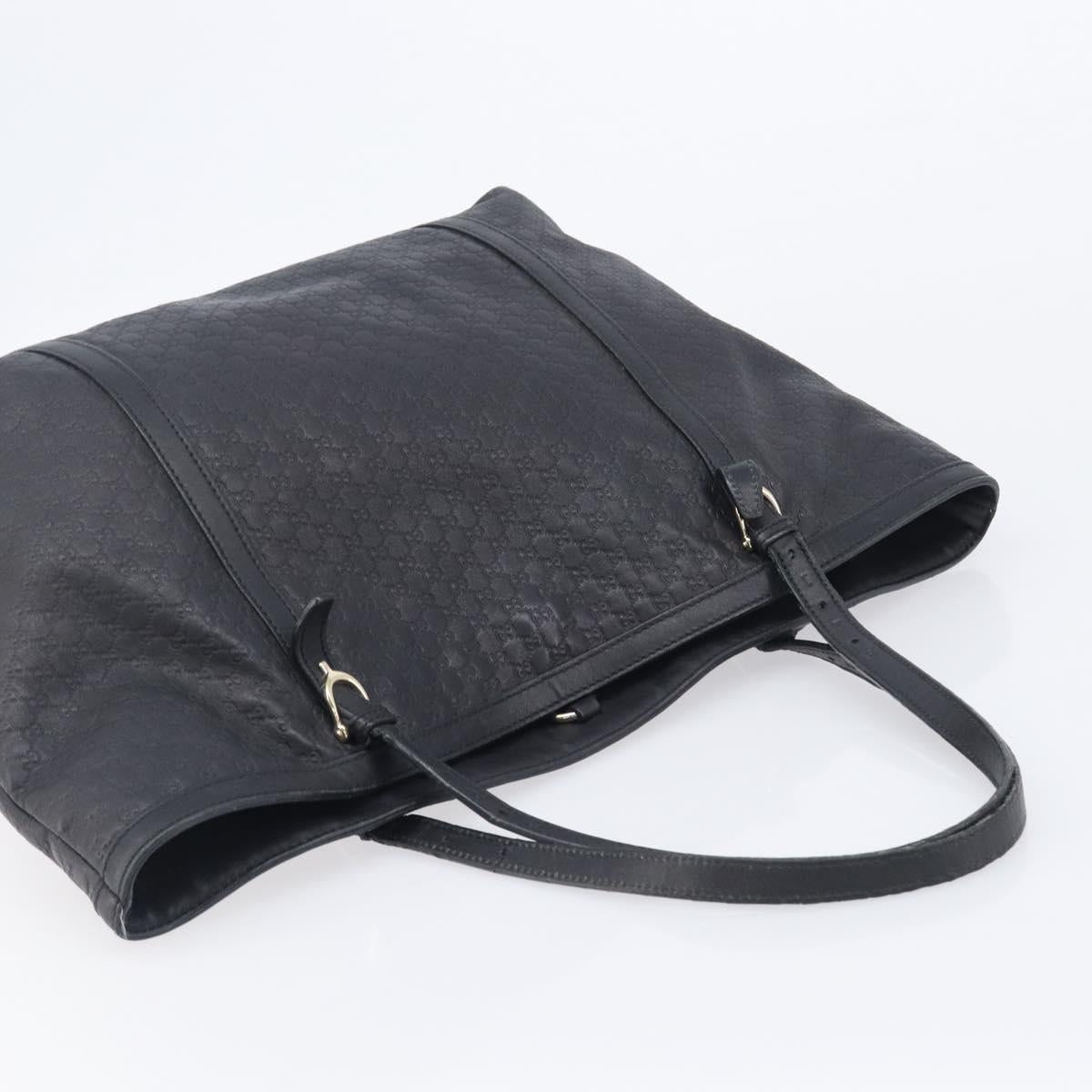 GUCCI Micro GG Canvas Guccissima Tote Bag Leather Black Gold 449647 Auth ka6642