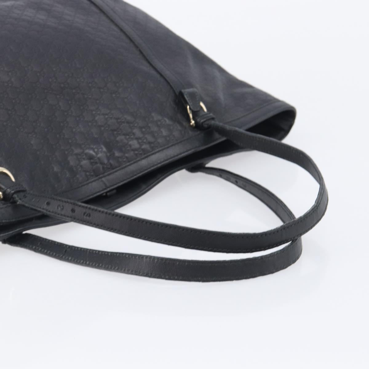 GUCCI Micro GG Canvas Guccissima Tote Bag Leather Black Gold 449647 Auth ka6642