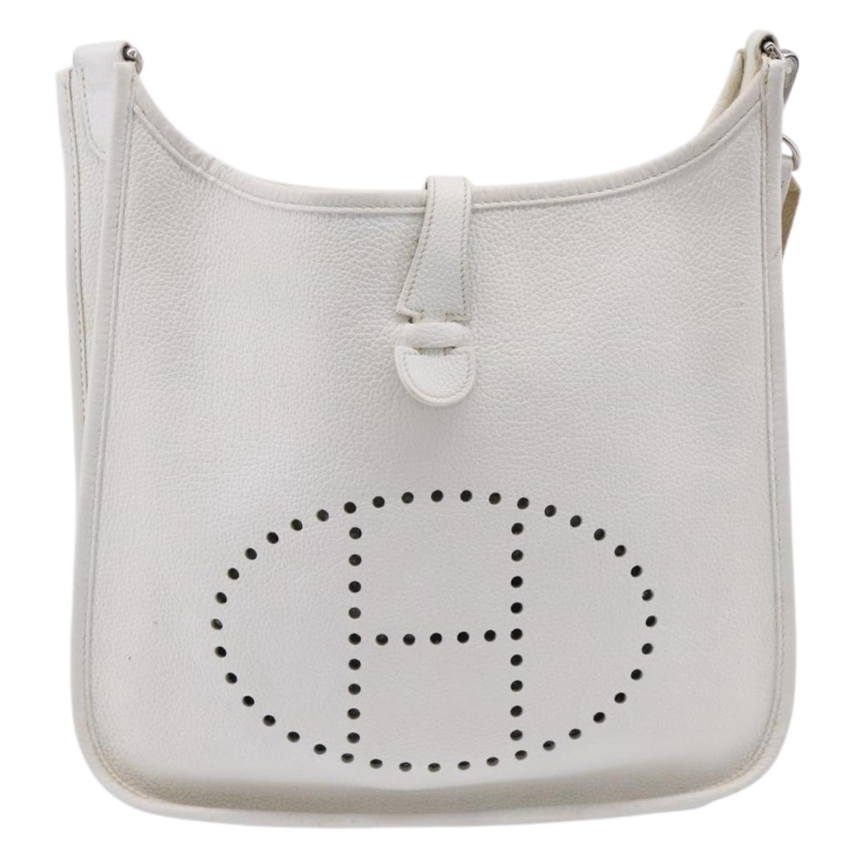 HERMES Evelyn 1GM Shoulder Bag Togo White Silver Auth ka6646V