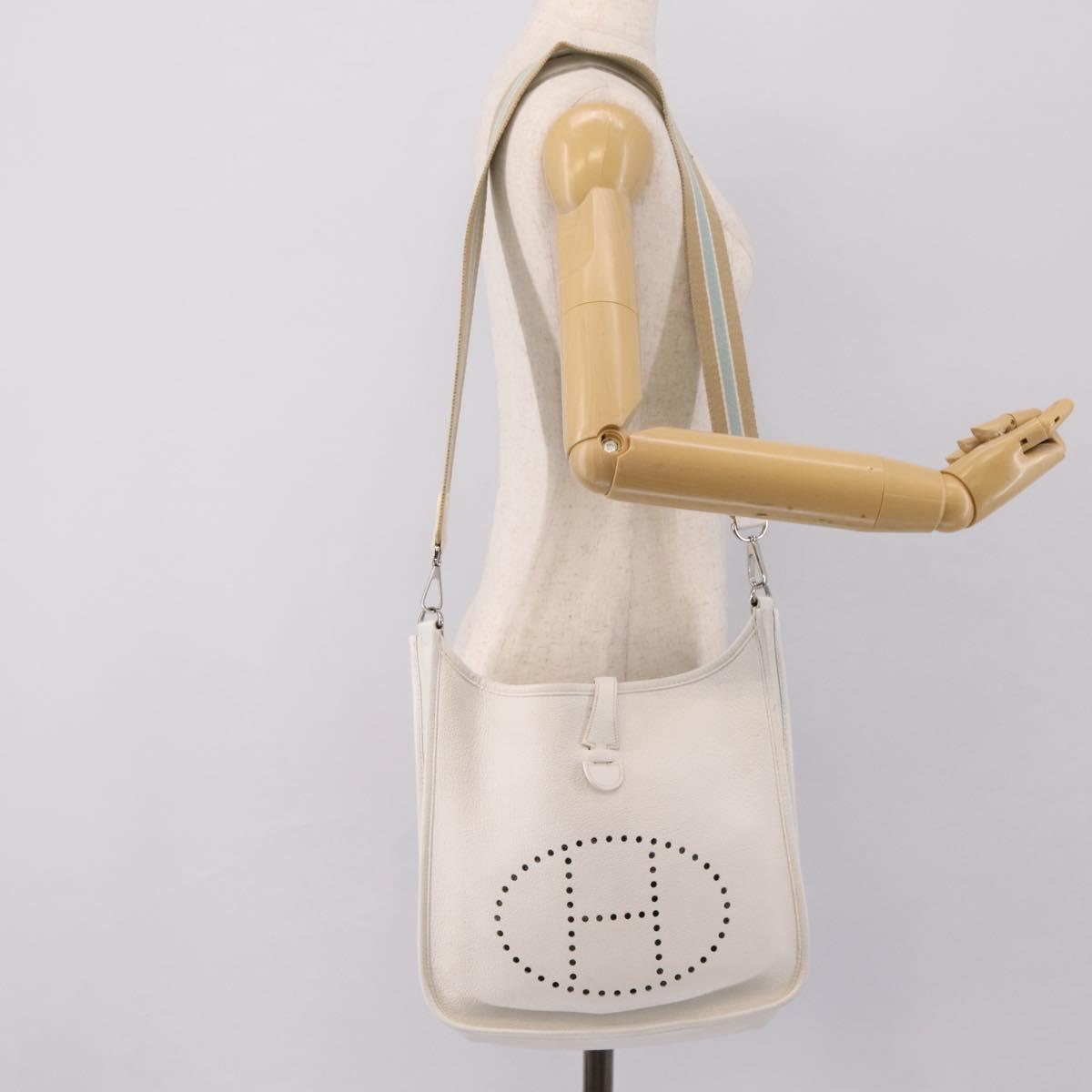 HERMES Evelyn 1GM Shoulder Bag Togo White Silver Auth ka6646V