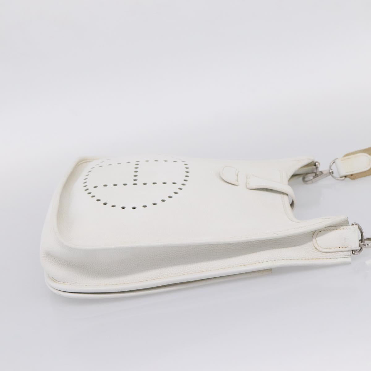 HERMES Evelyn 1GM Shoulder Bag Togo White Silver Auth ka6646V