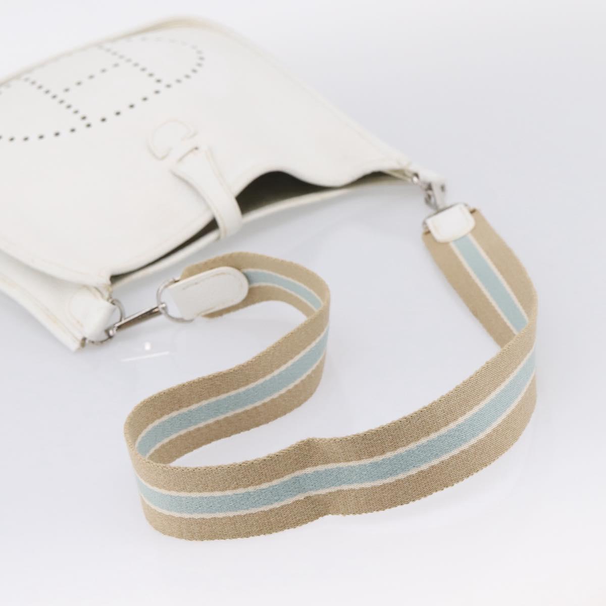 HERMES Evelyn 1GM Shoulder Bag Togo White Silver Auth ka6646V