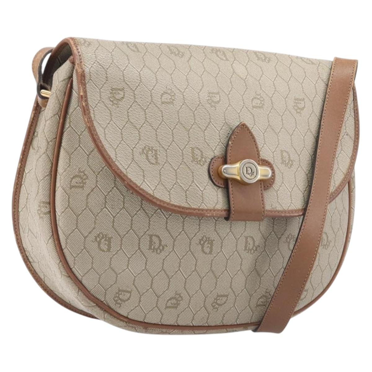 Christian Dior Honeycomb Canvas Shoulder Bag PVC Beige Gold Auth ka6648