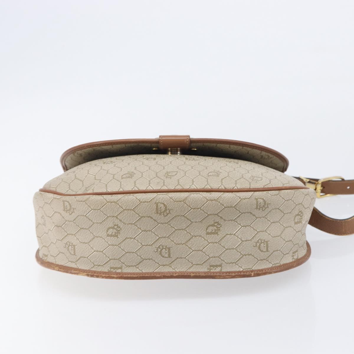 Christian Dior Honeycomb Canvas Shoulder Bag PVC Beige Gold Auth ka6648