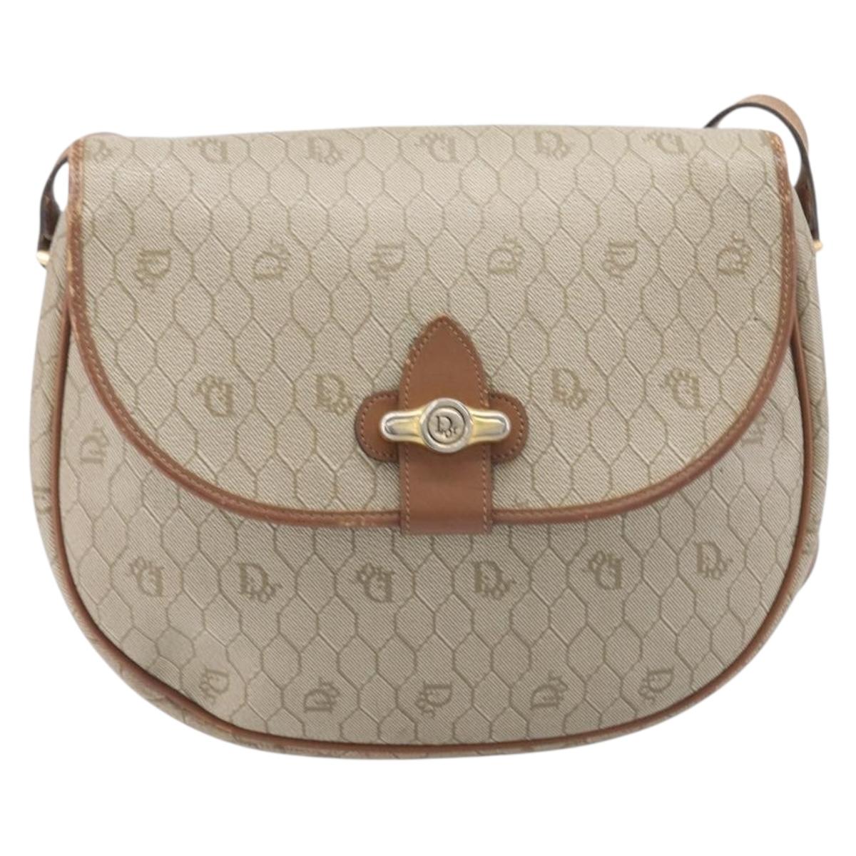 Christian Dior Honeycomb Canvas Shoulder Bag PVC Beige Gold Auth ka6648