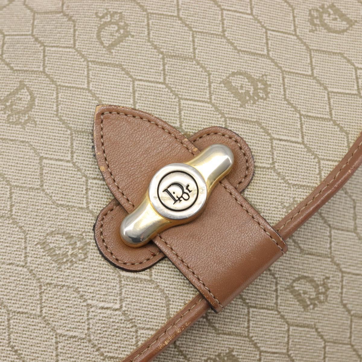 Christian Dior Honeycomb Canvas Shoulder Bag PVC Beige Gold Auth ka6648