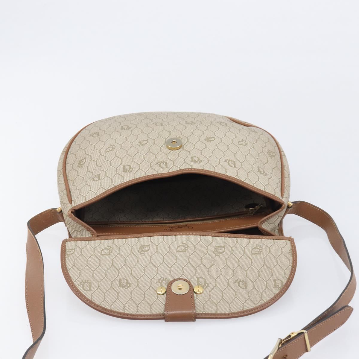 Christian Dior Honeycomb Canvas Shoulder Bag PVC Beige Gold Auth ka6648