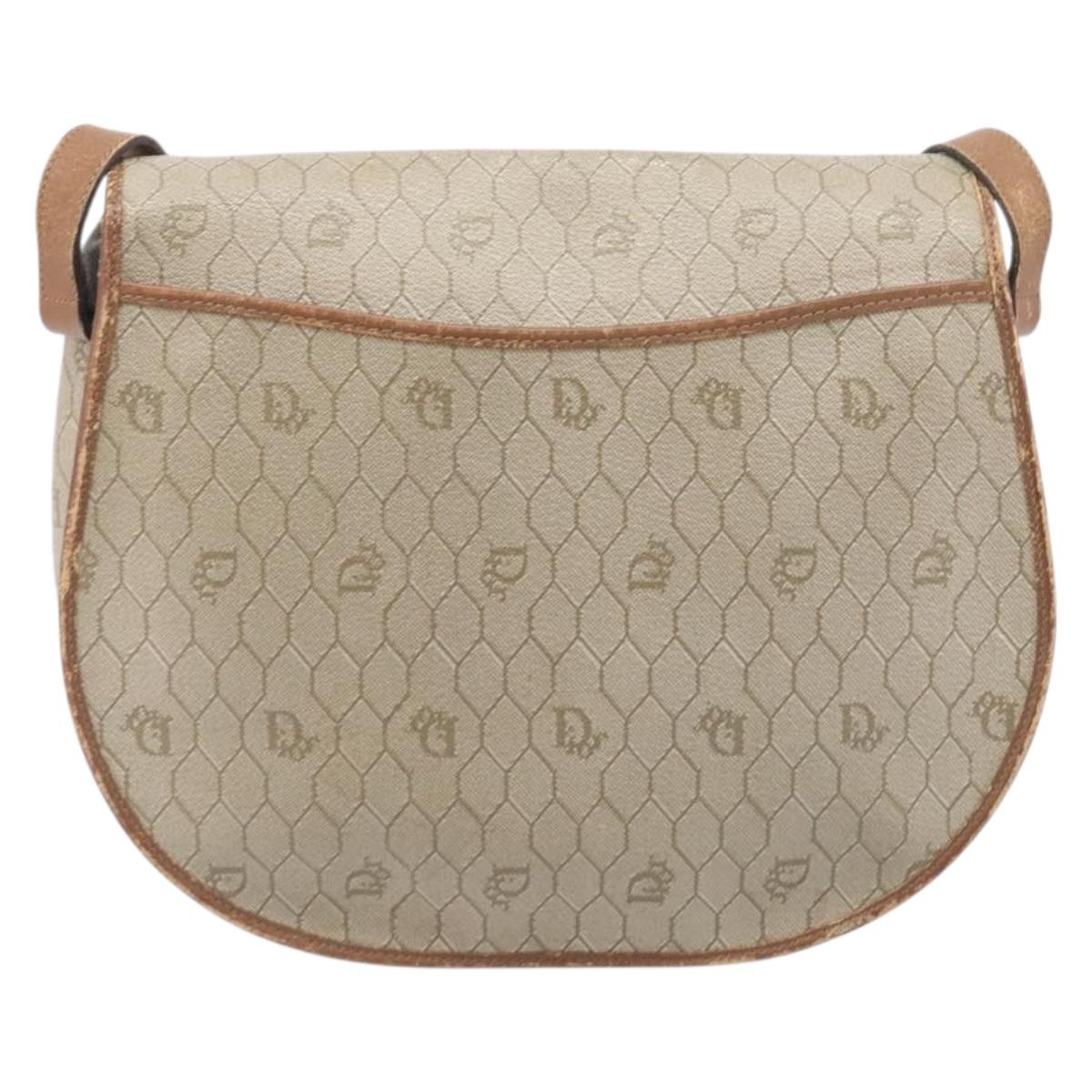 Christian Dior Honeycomb Canvas Shoulder Bag PVC Beige Gold Auth ka6648