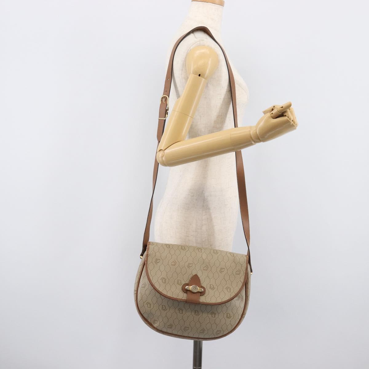 Christian Dior Honeycomb Canvas Shoulder Bag PVC Beige Gold Auth ka6648
