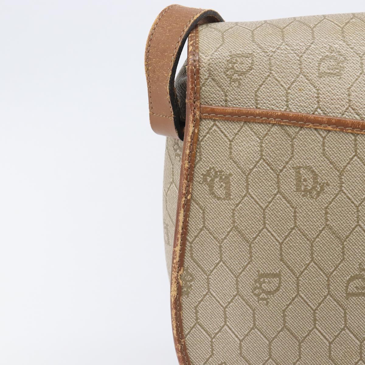 Christian Dior Honeycomb Canvas Shoulder Bag PVC Beige Gold Auth ka6648