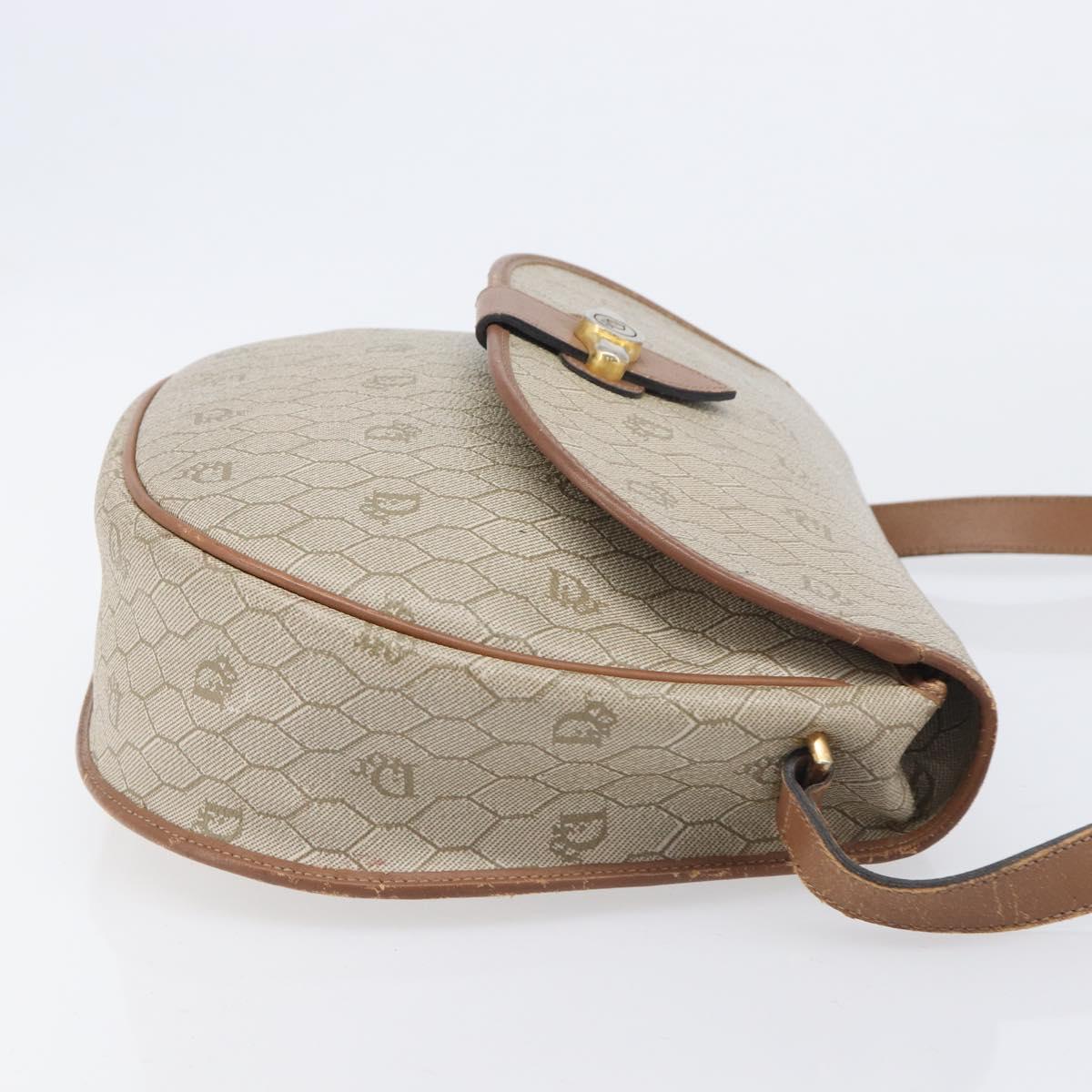 Christian Dior Honeycomb Canvas Shoulder Bag PVC Beige Gold Auth ka6648
