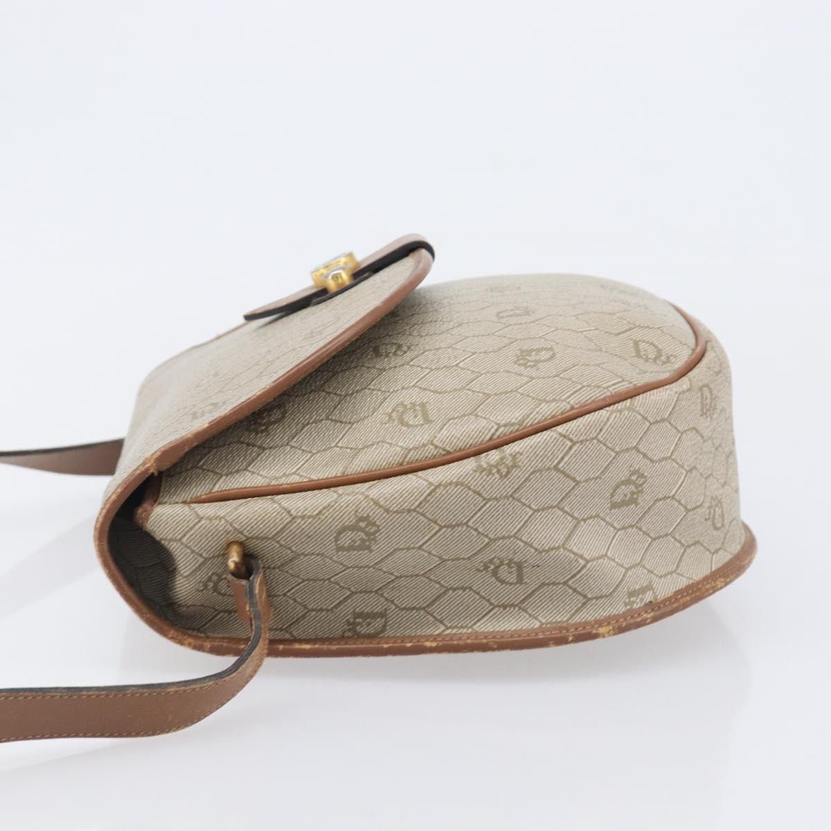 Christian Dior Honeycomb Canvas Shoulder Bag PVC Beige Gold Auth ka6648
