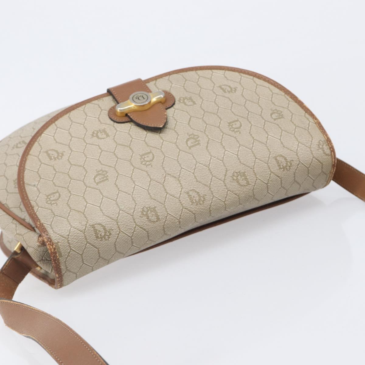 Christian Dior Honeycomb Canvas Shoulder Bag PVC Beige Gold Auth ka6648