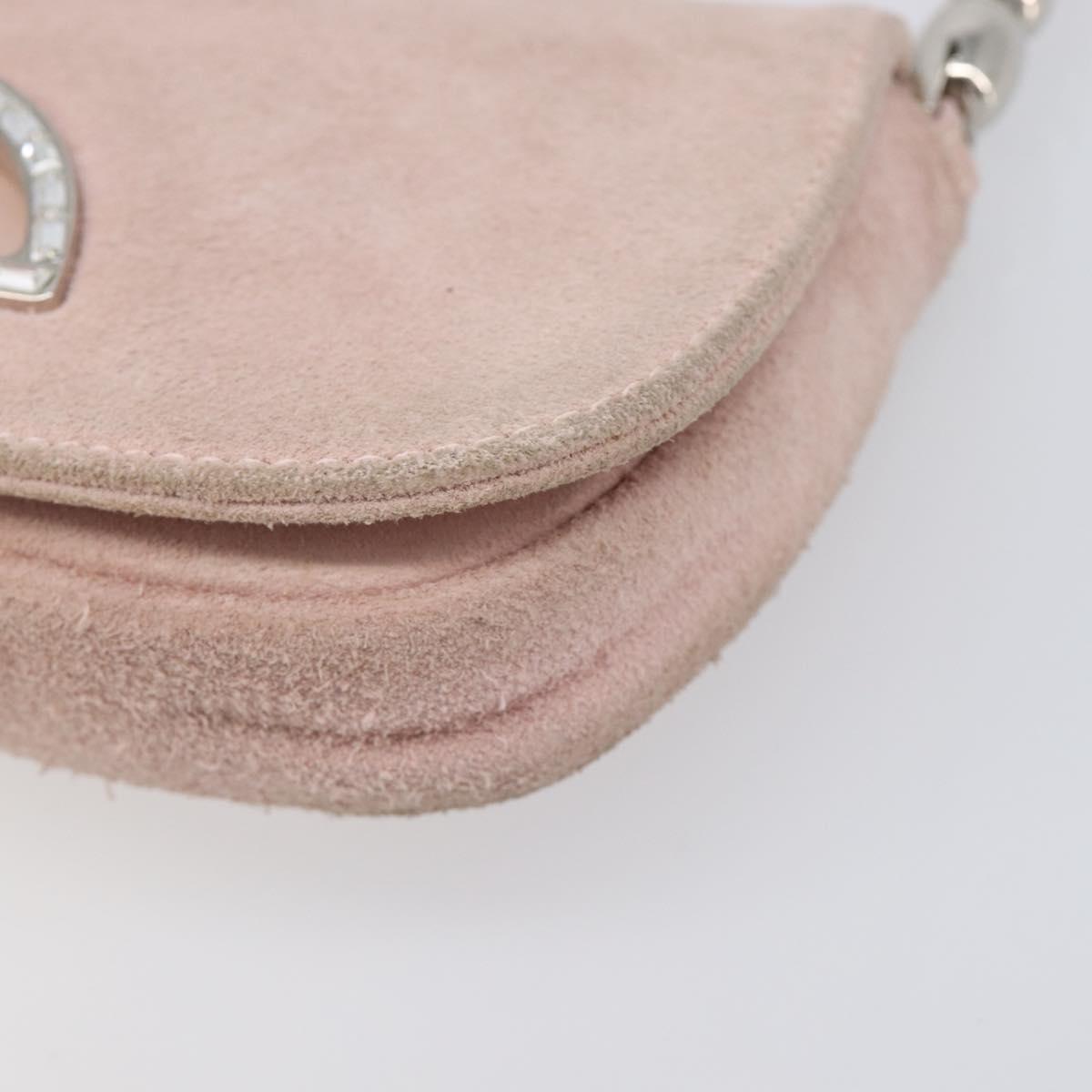 Christian Dior Maris Pearl Shoulder Bag Suede Pink Silver Auth ka6650