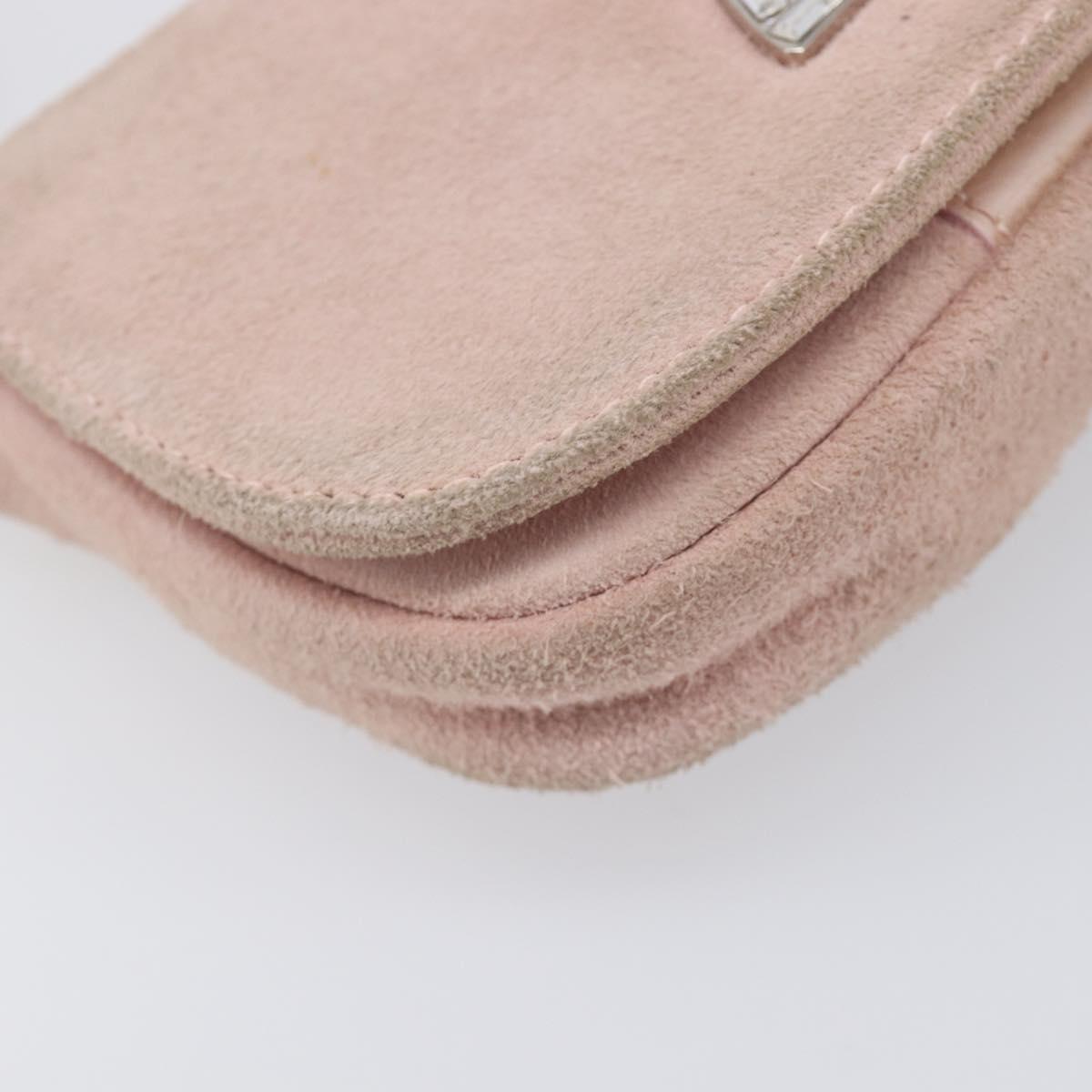 Christian Dior Maris Pearl Shoulder Bag Suede Pink Silver Auth ka6650