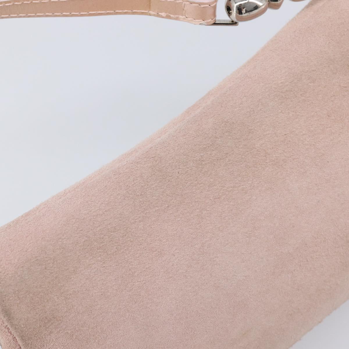 Christian Dior Maris Pearl Shoulder Bag Suede Pink Silver Auth ka6650