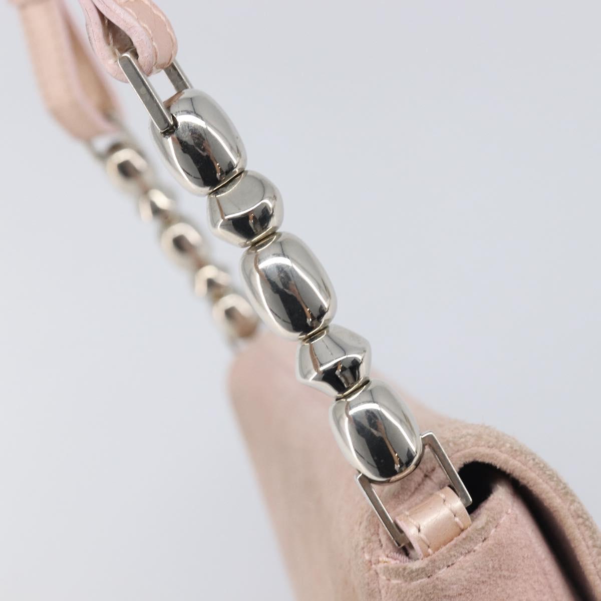 Christian Dior Maris Pearl Shoulder Bag Suede Pink Silver Auth ka6650