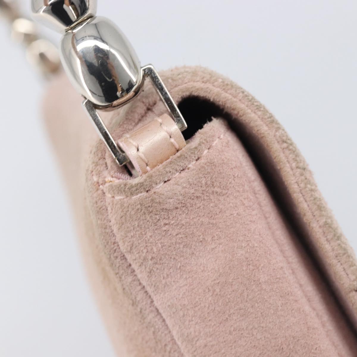 Christian Dior Maris Pearl Shoulder Bag Suede Pink Silver Auth ka6650