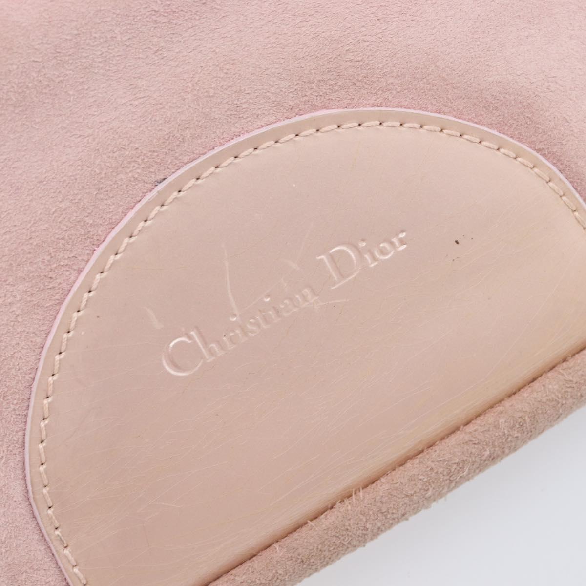 Christian Dior Maris Pearl Shoulder Bag Suede Pink Silver Auth ka6650