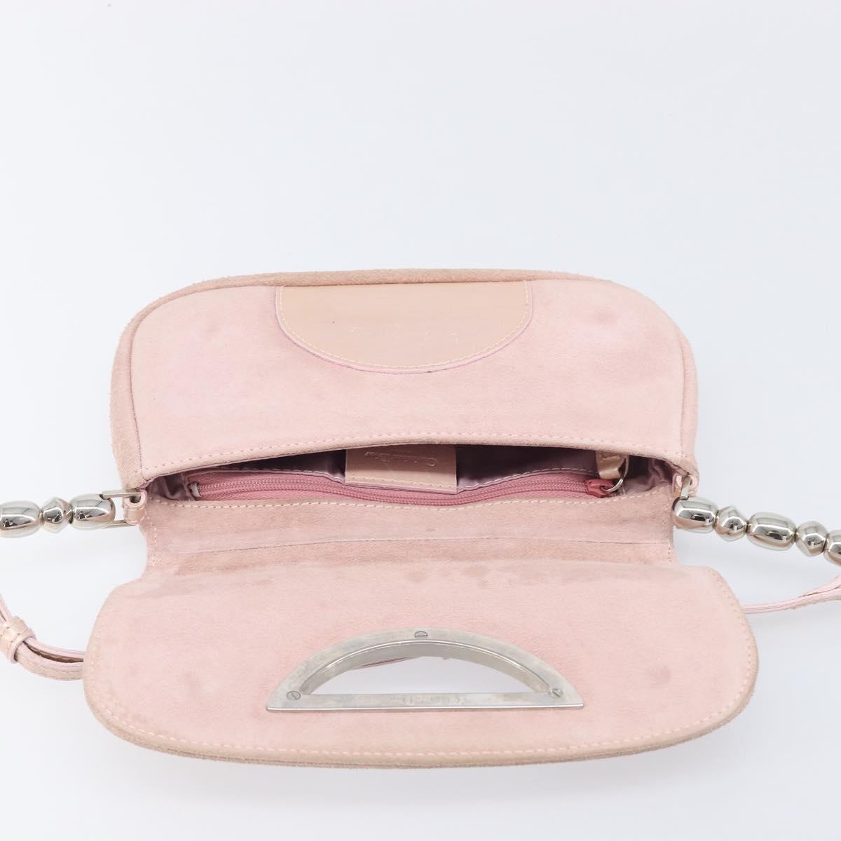 Christian Dior Maris Pearl Shoulder Bag Suede Pink Silver Auth ka6650