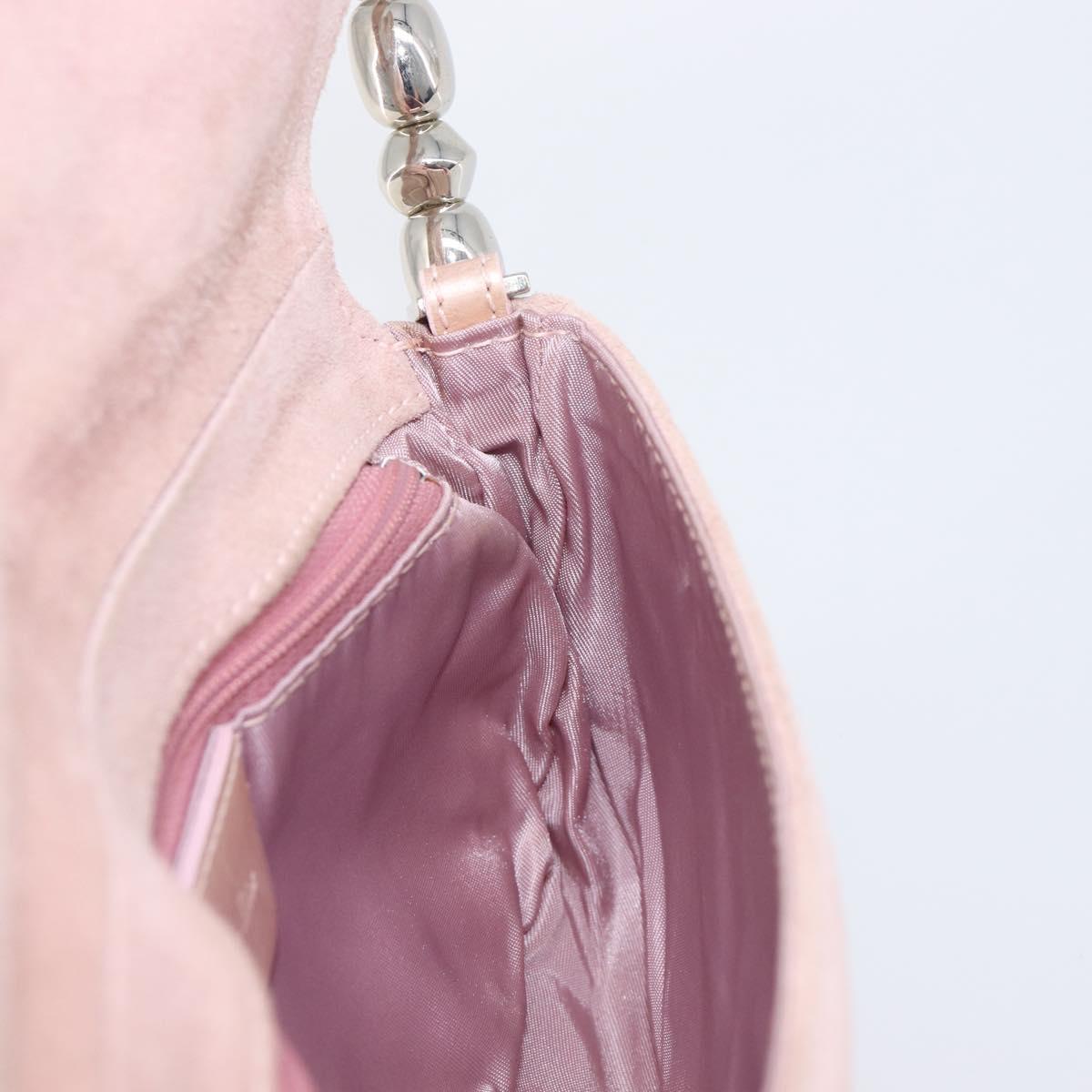 Christian Dior Maris Pearl Shoulder Bag Suede Pink Silver Auth ka6650