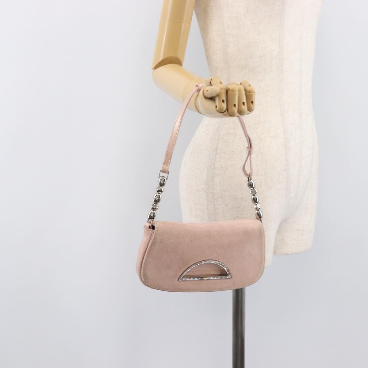 Christian Dior Maris Pearl Shoulder Bag Suede Pink Silver Auth ka6650