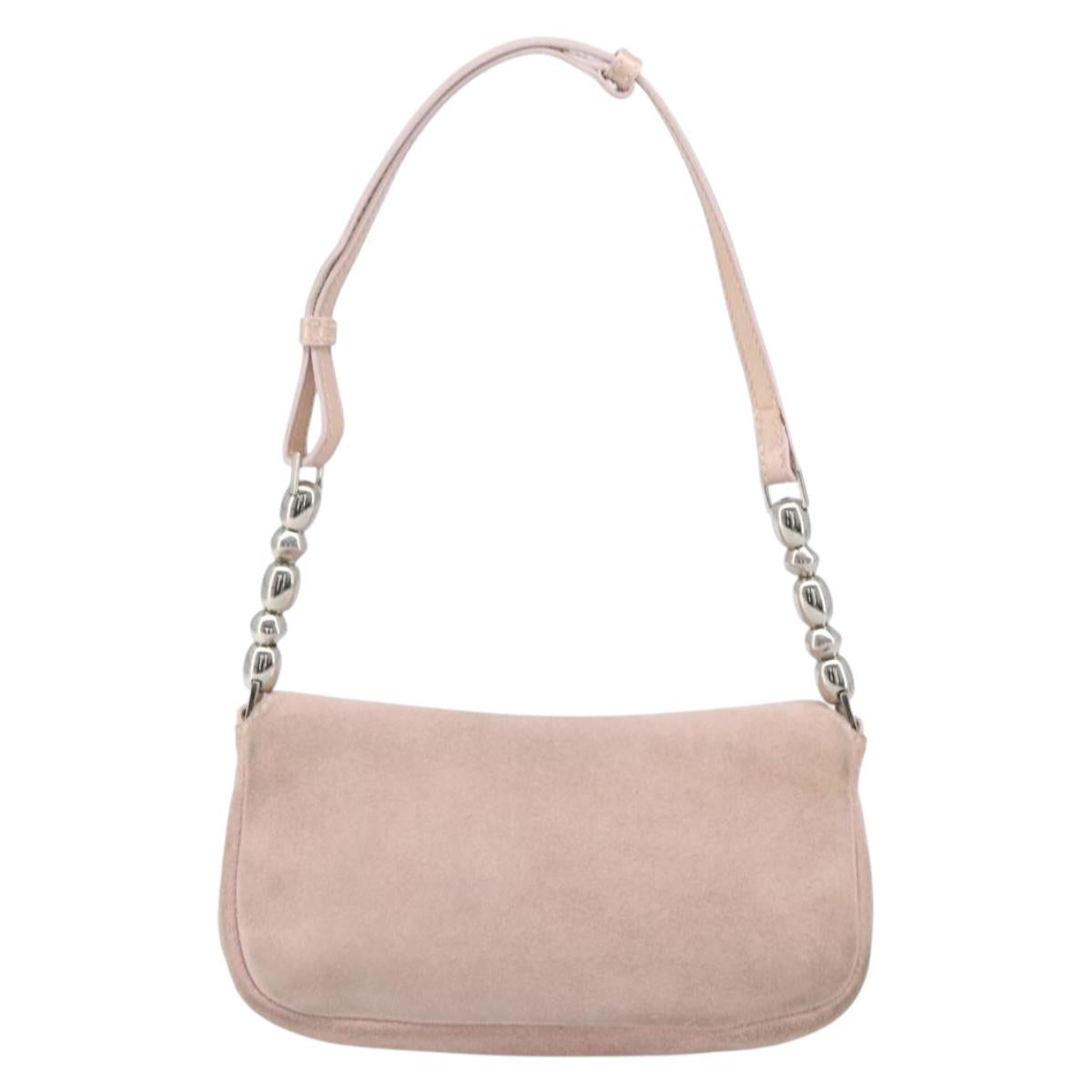 Christian Dior Maris Pearl Shoulder Bag Suede Pink Silver Auth ka6650