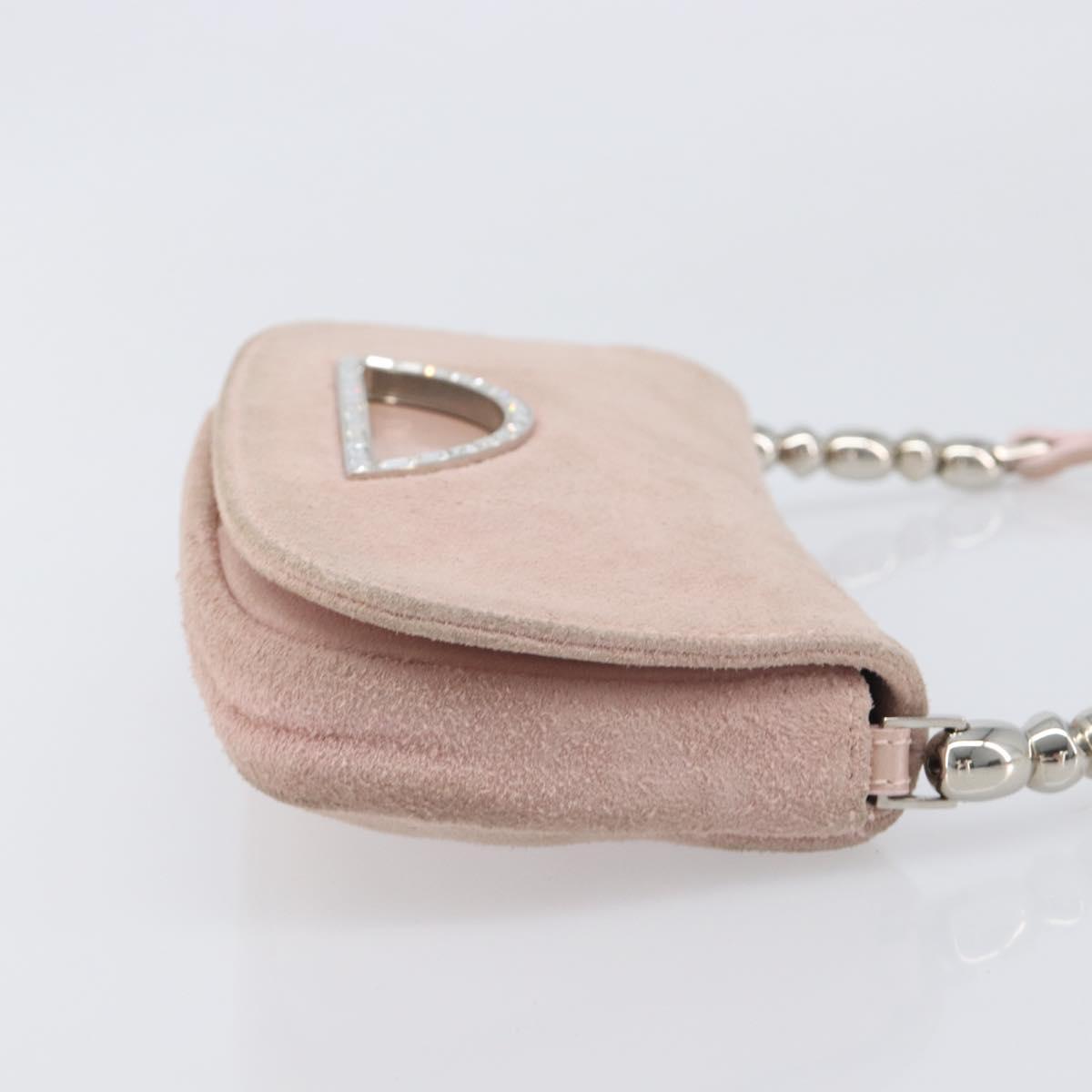 Christian Dior Maris Pearl Shoulder Bag Suede Pink Silver Auth ka6650