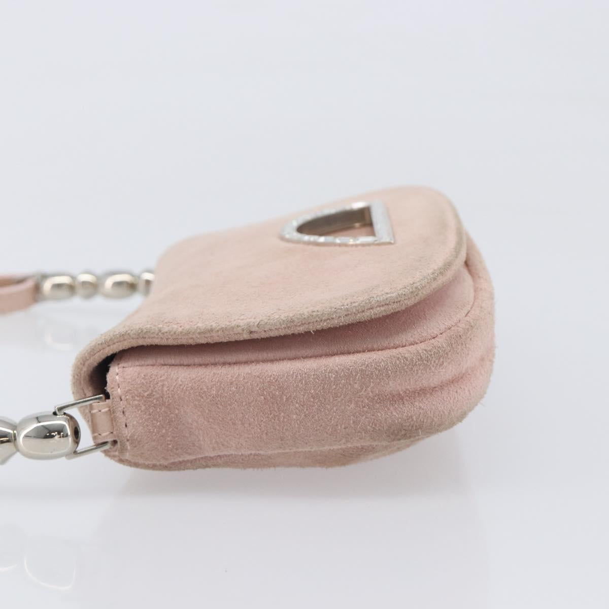 Christian Dior Maris Pearl Shoulder Bag Suede Pink Silver Auth ka6650