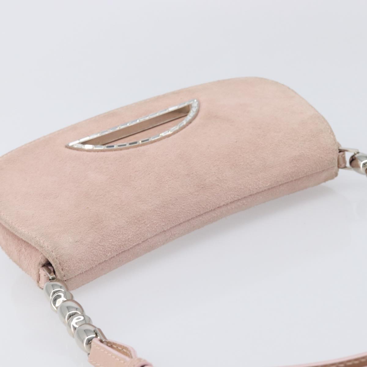 Christian Dior Maris Pearl Shoulder Bag Suede Pink Silver Auth ka6650