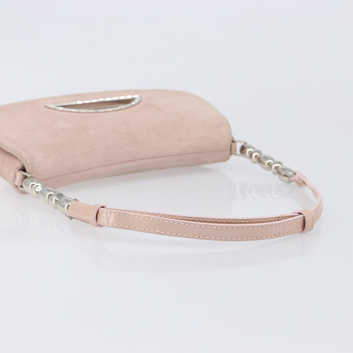 Christian Dior Maris Pearl Shoulder Bag Suede Pink Silver Auth ka6650