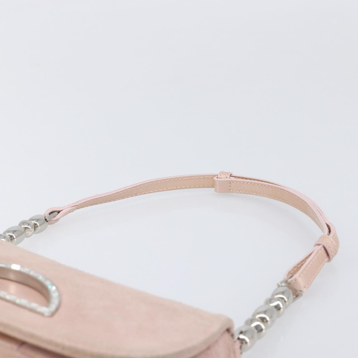 Christian Dior Maris Pearl Shoulder Bag Suede Pink Silver Auth ka6650