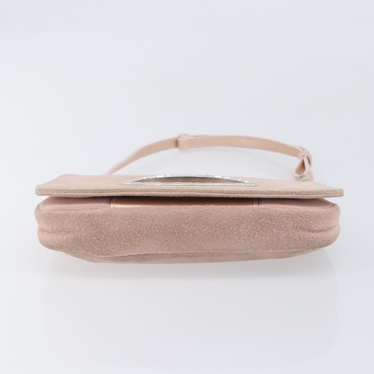 Christian Dior Maris Pearl Shoulder Bag Suede Pink Silver Auth ka6650